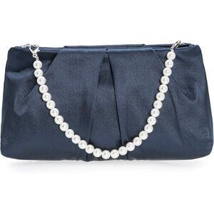 ⚡ Women's Blue Formal Pleated Satin Fabric Zipper Closure Clutch Bag